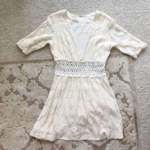 Free People Ivory v-neck Lace Mini Dress